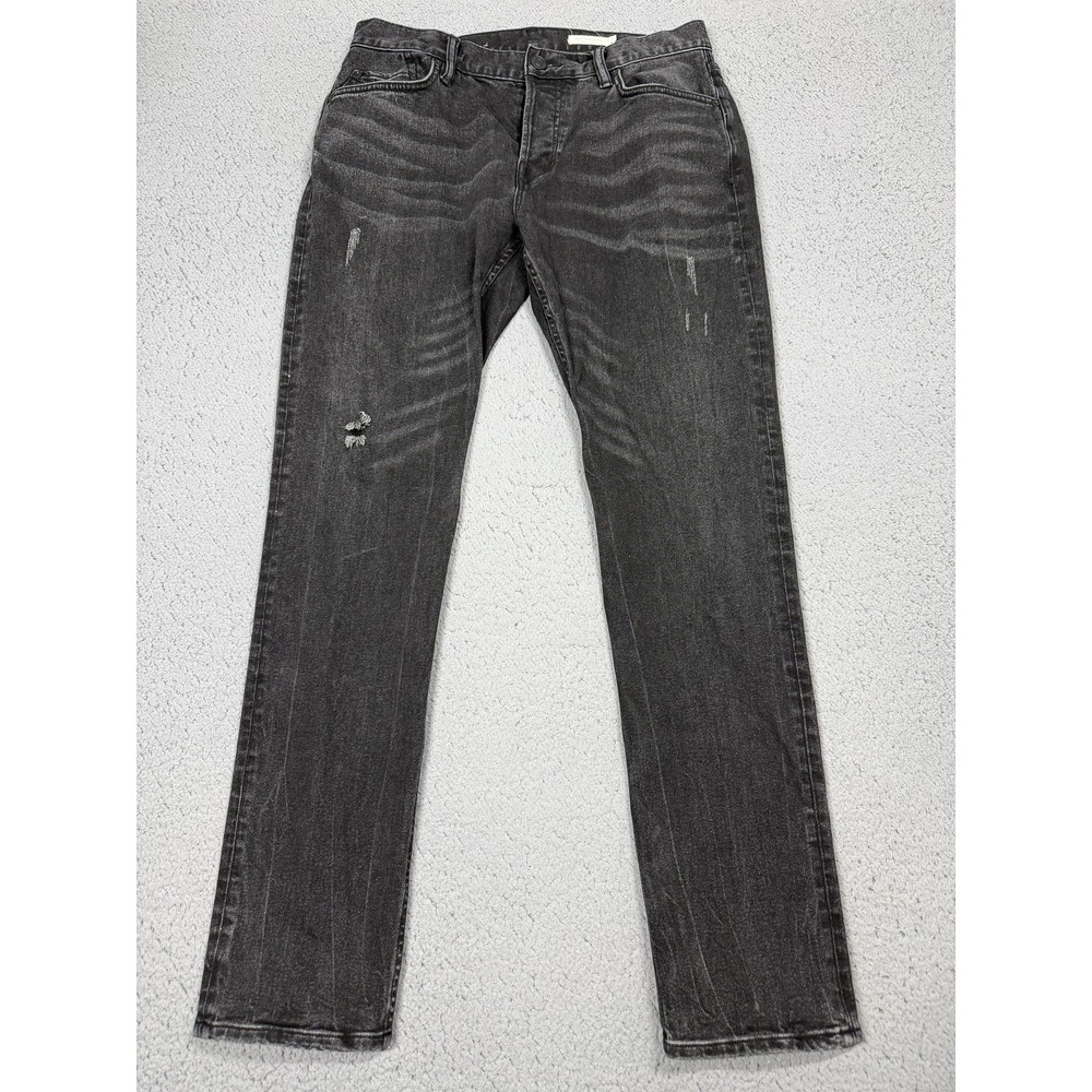 AllSaints Rex‎ Jeans Mens 32x31 Charcoal Gray Slim Straight Distressed Denim